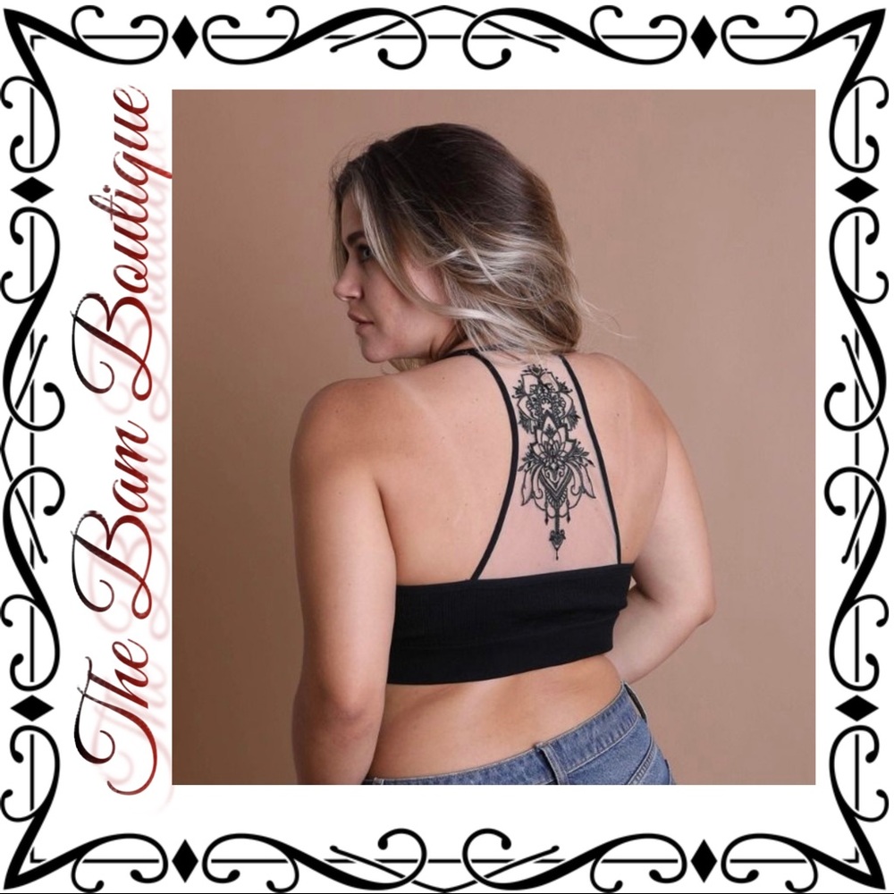 Plus Size Tattoo Mesh Racerback Bralette